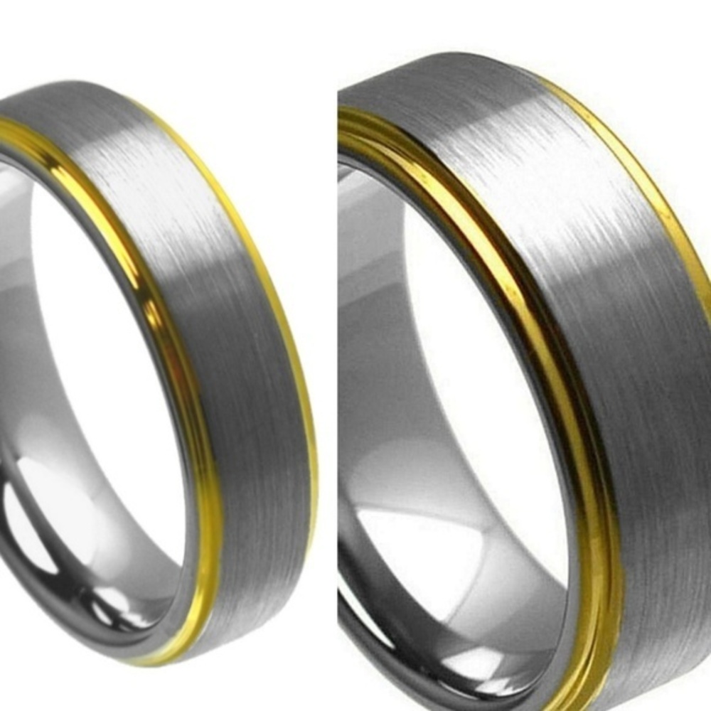 8mm or 6mm Gold plated Edge Tungsten Wedding Band